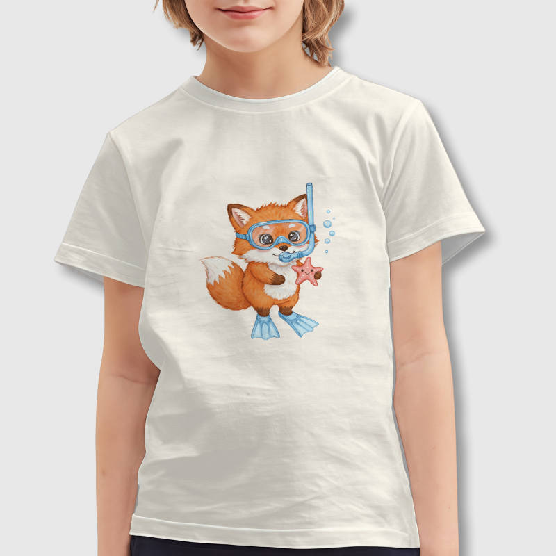 Cute Snorkeling Fox Kids T-Shirt for Boys Girls Summer Wear