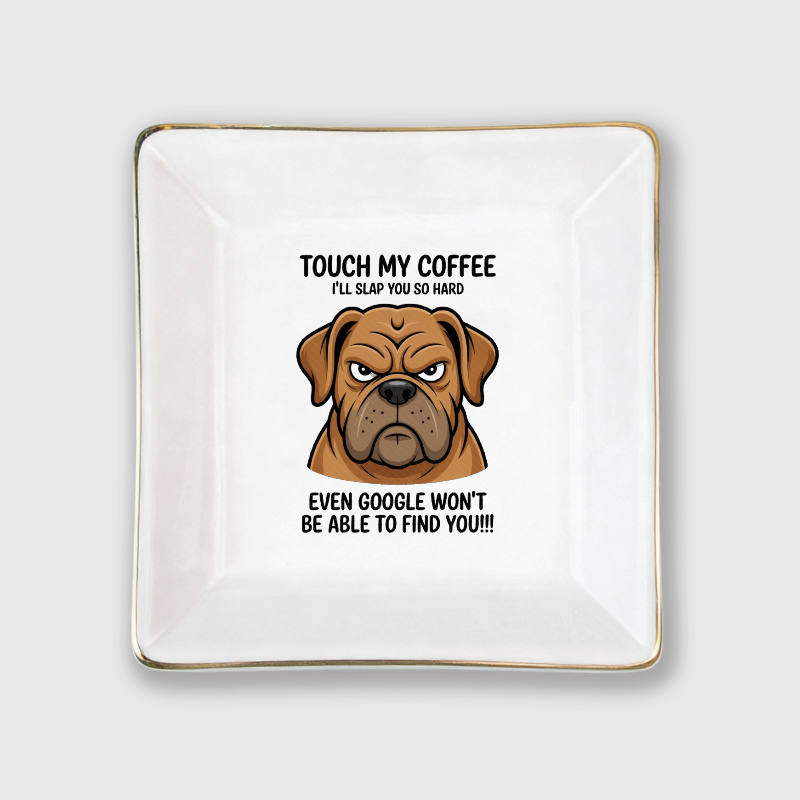 Funny Coffee Quote Bulldog Ceramic Jewelry Tray for Pet Lovers Gift
