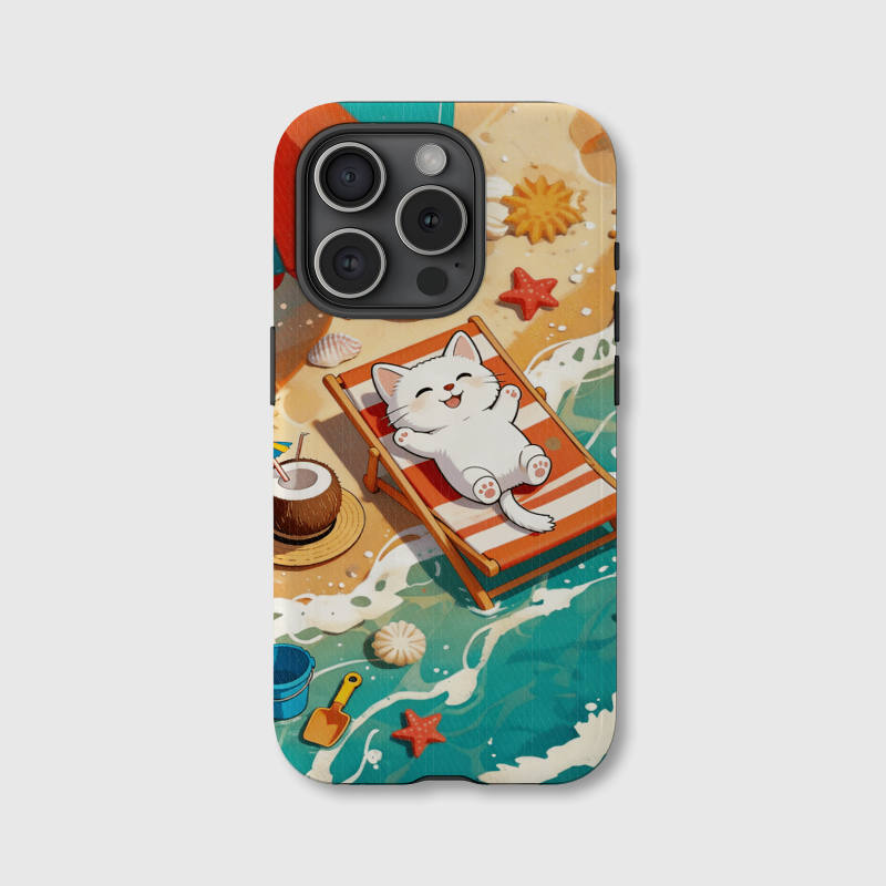 Summer Beach Cat Phone Case for Pet Lovers Daily Use