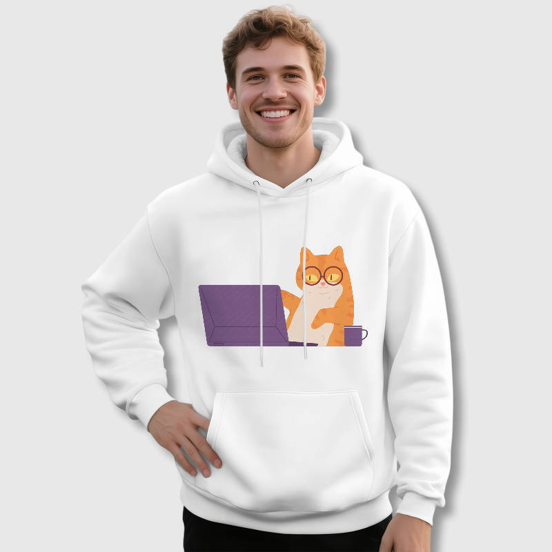 Working Cat Print Men's Hoodie For Cat Lovers Gift