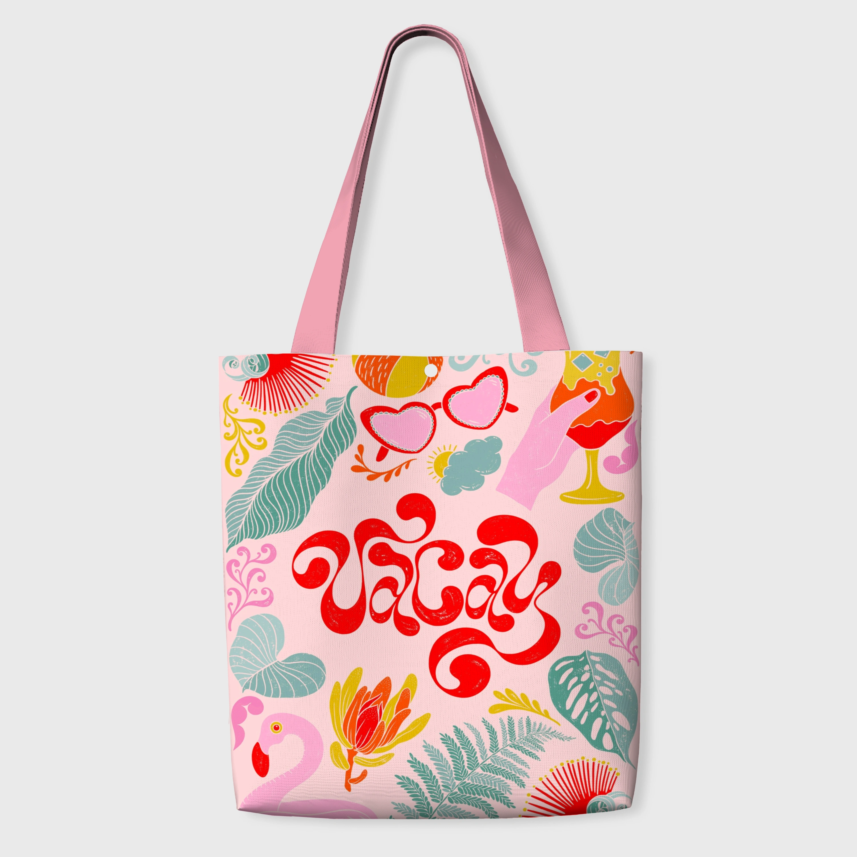 Retro Vacay Flamingo Canvas Tote Bag for Women Summer Daily Use