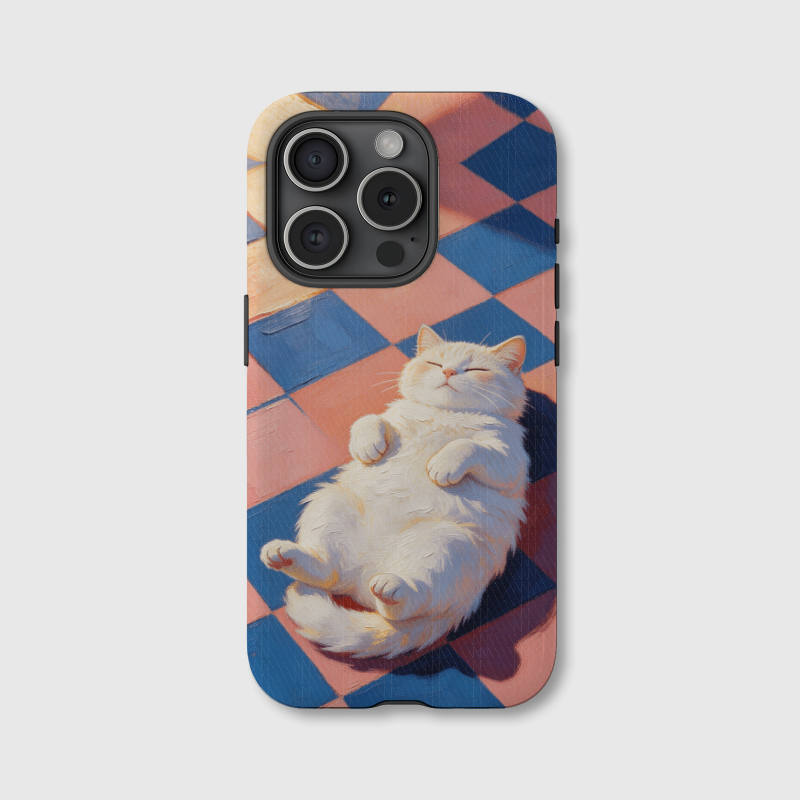 Sleepy White Cat Magnetic Phone Case for Cat Lovers Gift