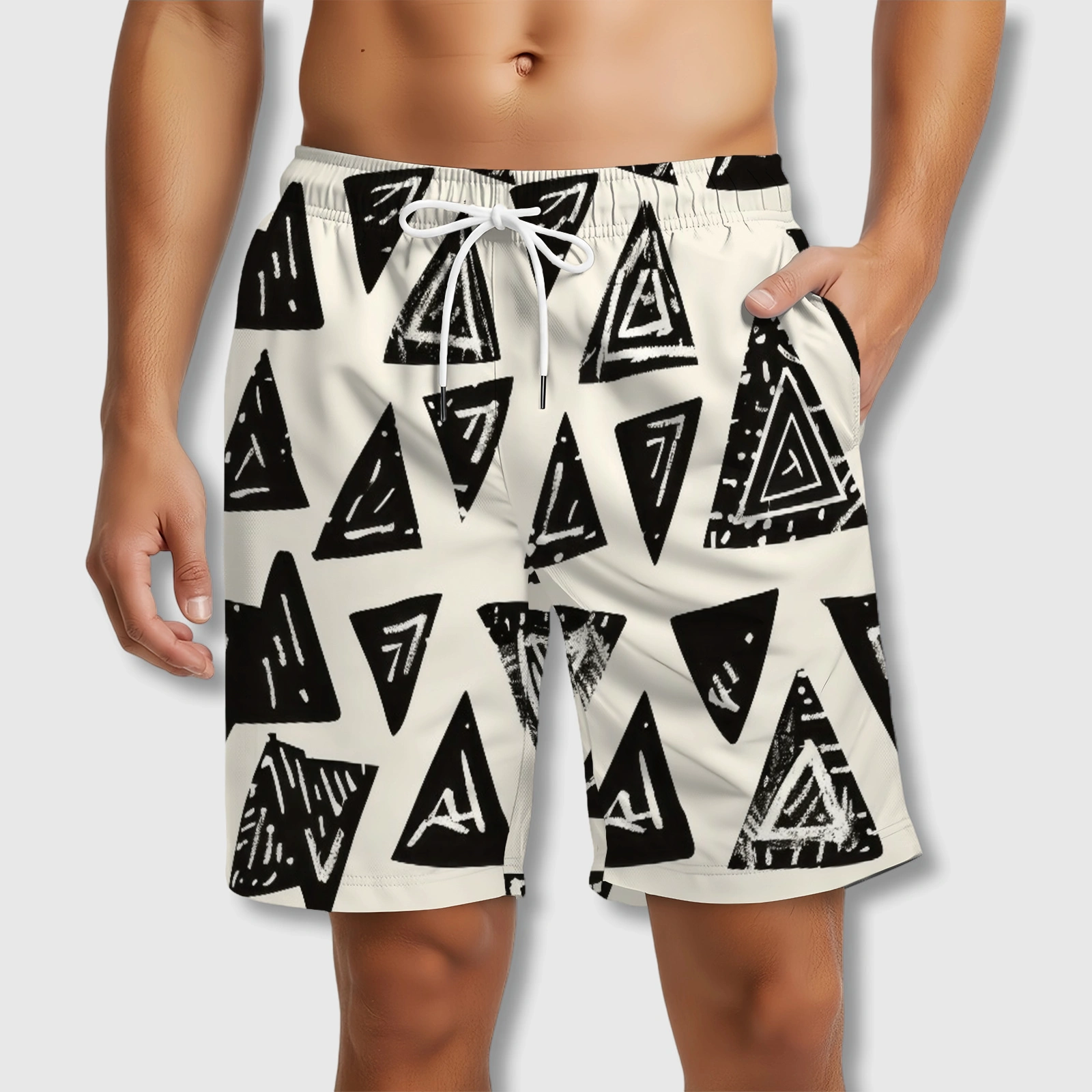 Bohemian Triangle Print Swim Trunks for Men Summer Wear