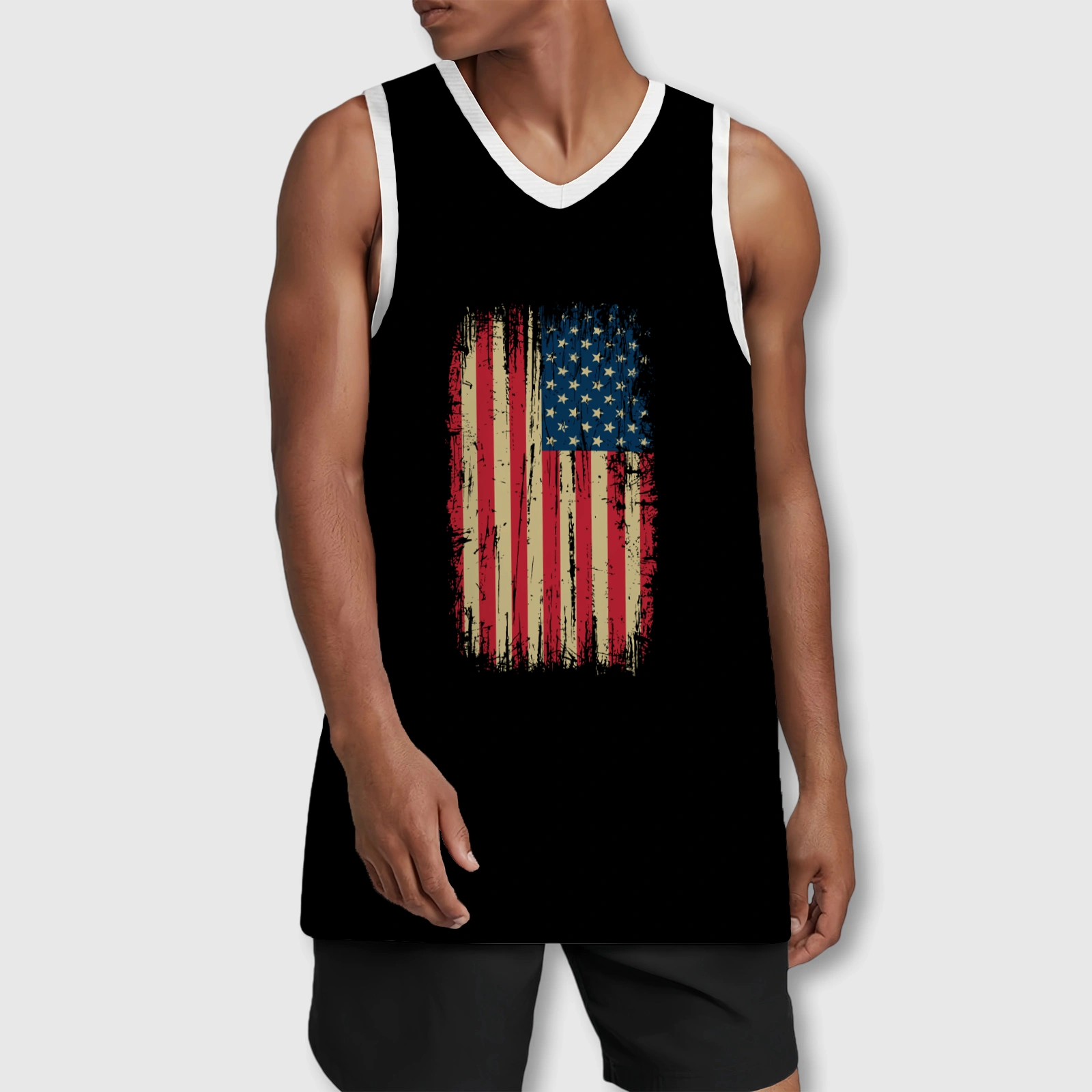 Distressed American Flag Basketball Jersey for Men Patriotic Use