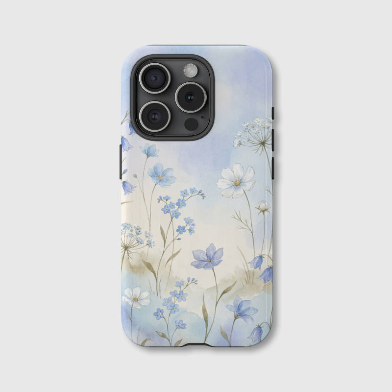 Custom Watercolor Blue Wildflower MagSafe Phone Case - Personalized Gift for iPhone 15/16/17 Series