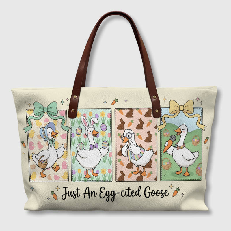 Funny Easter Goose PU Leather Tote Bag for Her Easter Gift