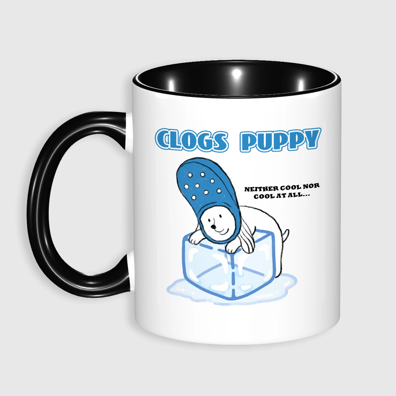 Clogs Puppy 11oz Black Accent Mug - Coffee Cup Gift for Dog Lovers