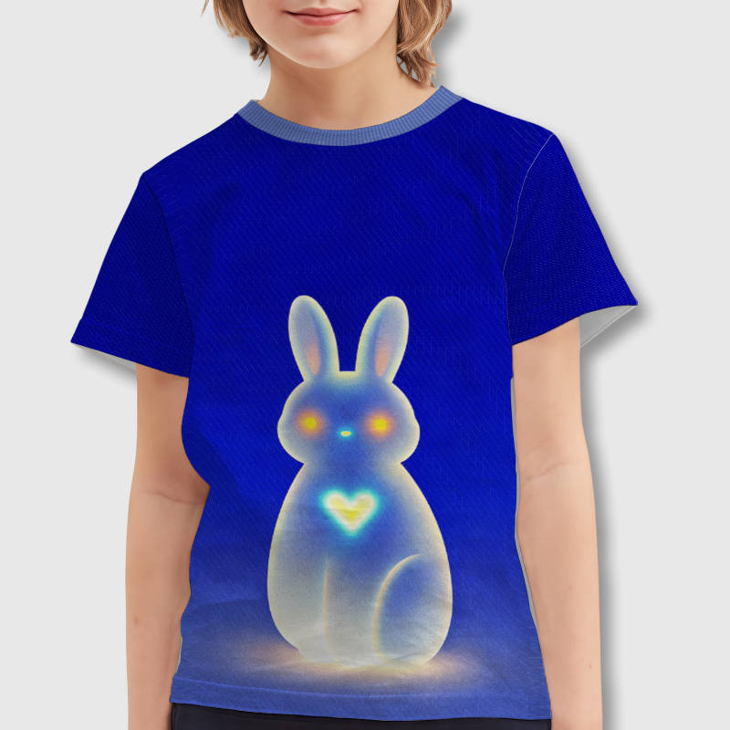 Glowing Rabbit Kids Short Sleeve T-Shirt for Easter Daily Use