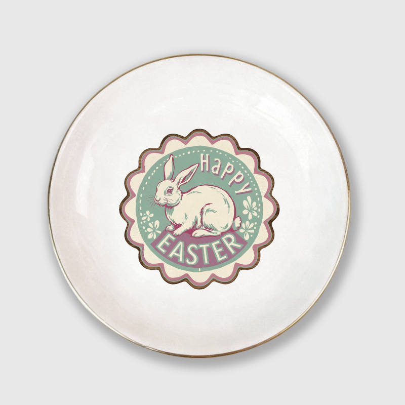 Happy Easter Bunny Ceramic Jewelry Tray for Easter Gift