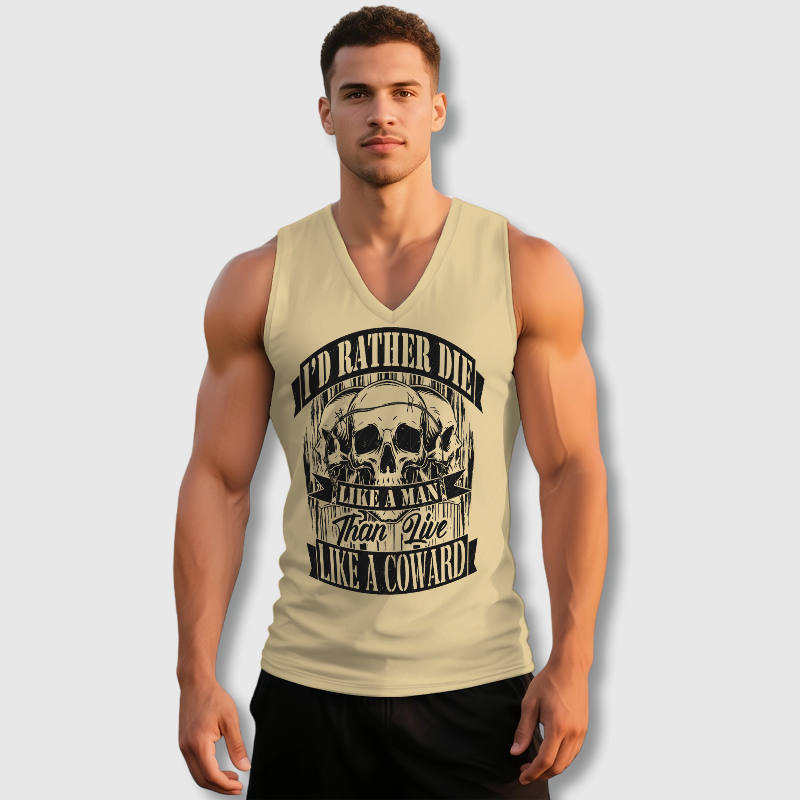 Skull Quote V-Neck Tank Top for Men Gym Casual Wear