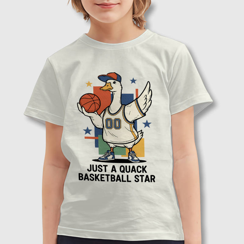 Funny Basketball Duck Kids T-Shirt for Boys Girls Birthday Gift