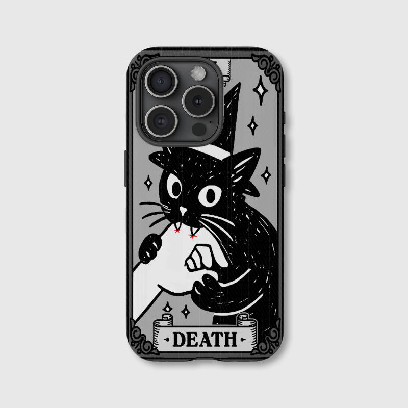 Witchy Black Cat Death Tarot Magnetic iPhone Case | Spooky Gift for Occult Fans, Halloween & Birthdays