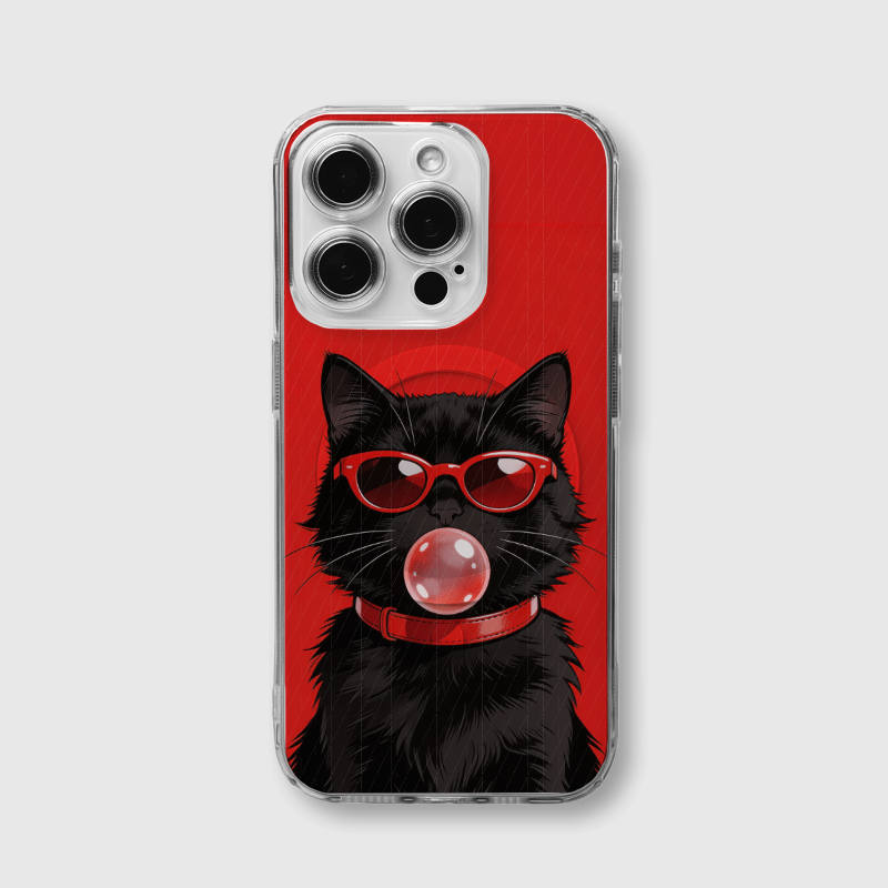 Cool Black Cat Clear Magnetic Phone Case Gift for Cat Lovers