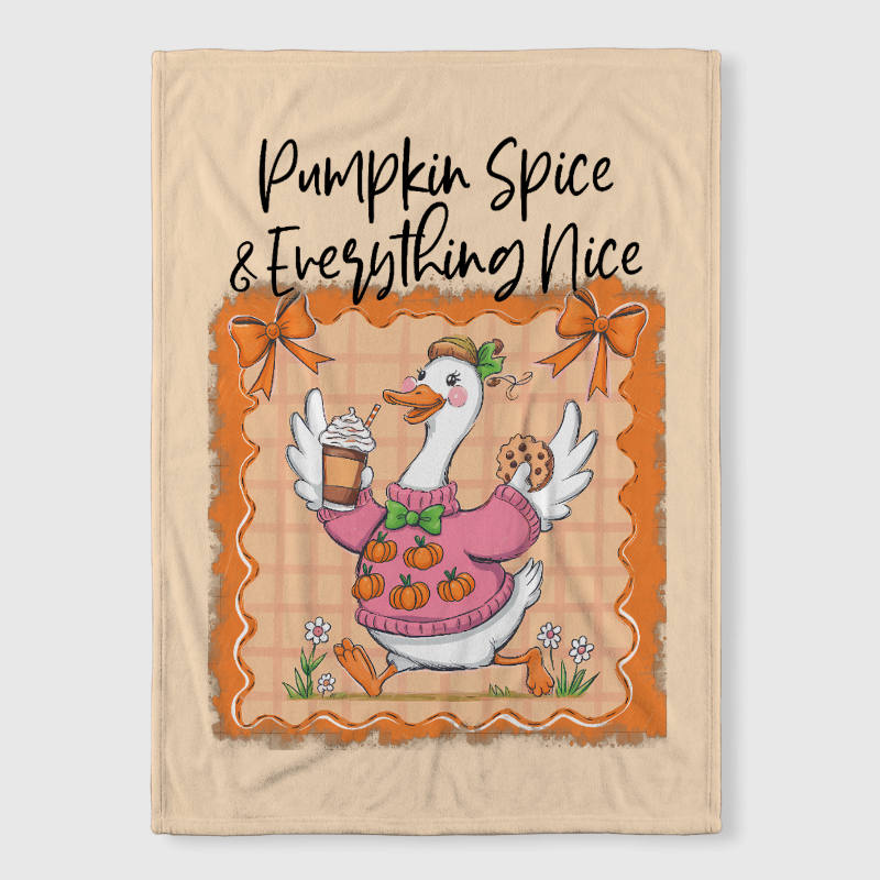 Pumpkin Spice Goose Fleece Blanket Thanksgiving Gift