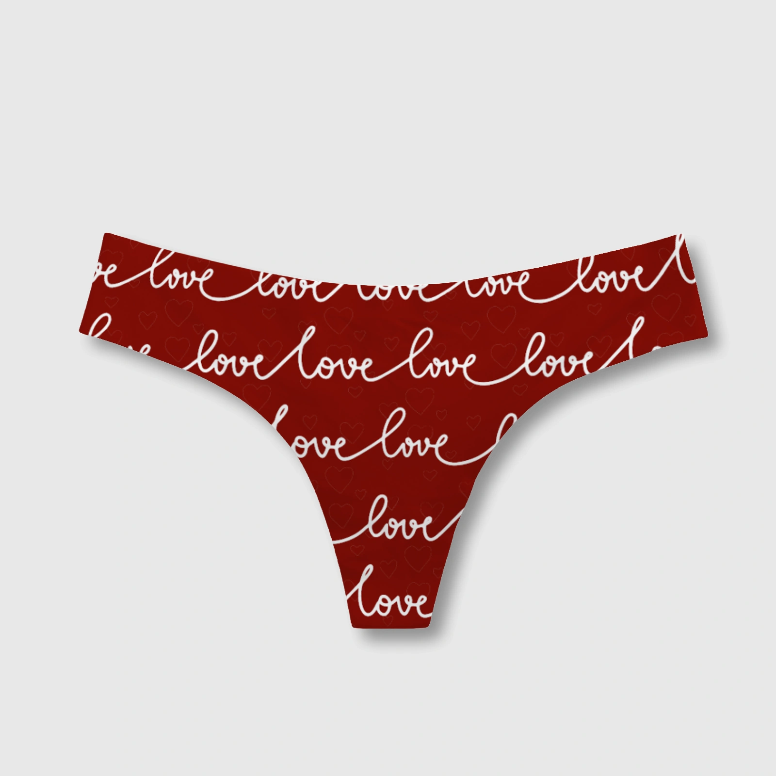 Burgundy Love Script Seamless Thong for Her Valentine Gift