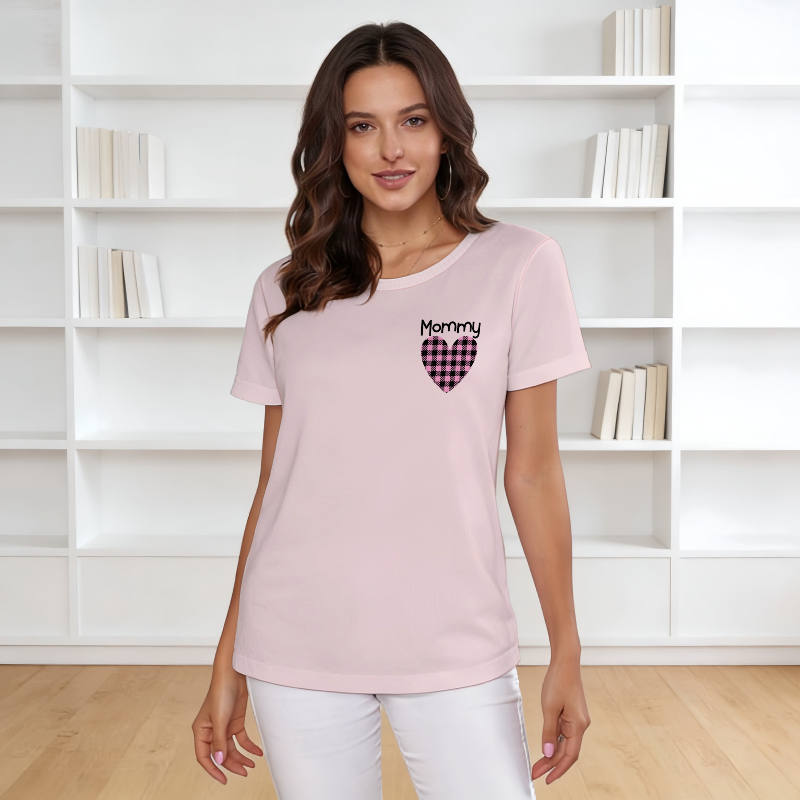 Plaid Heart Mommy Graphic Tee for Moms Gift & Daily Wear