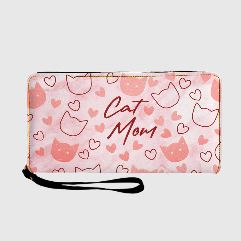 Cat Mom Pink Heart Wristlet Wallet for Cat Moms Gift & Daily Use