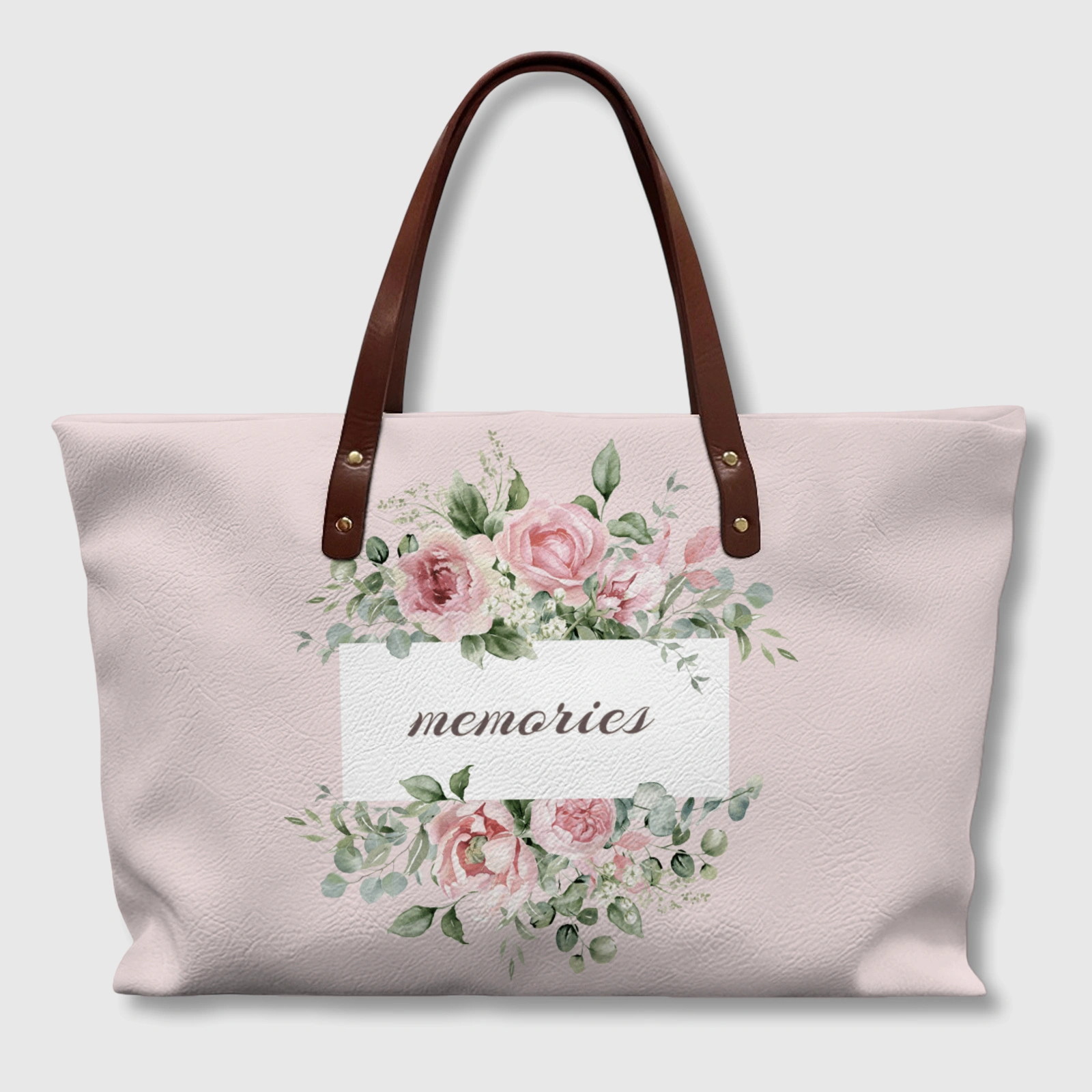 Personalized Floral Memory PU Leather Tote Bag for Her Daily Use