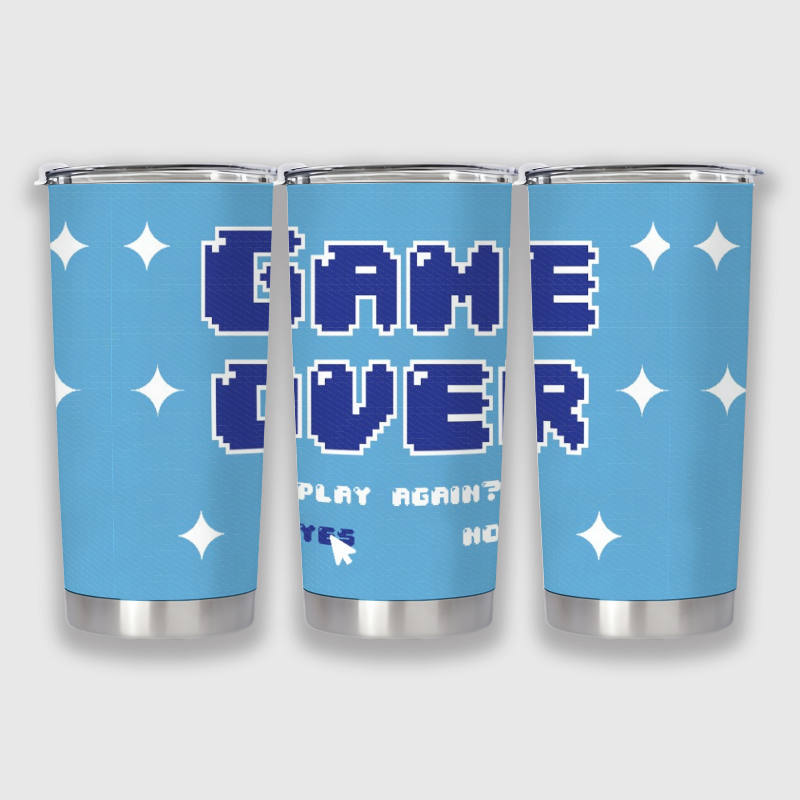 Game Over Pixel Gaming 20oz Tumbler for Gamers Birthday Gift