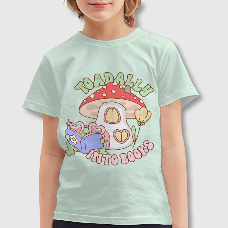 Toadally Into Books Frog Kids T-Shirt for Back to School Gift