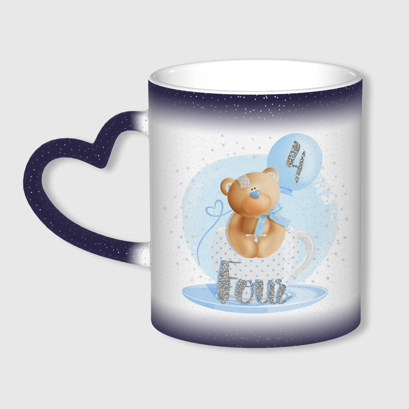 Starry Sky Blue Color Changing Heart Handle Mug for Kids 4th Birthday Gifts