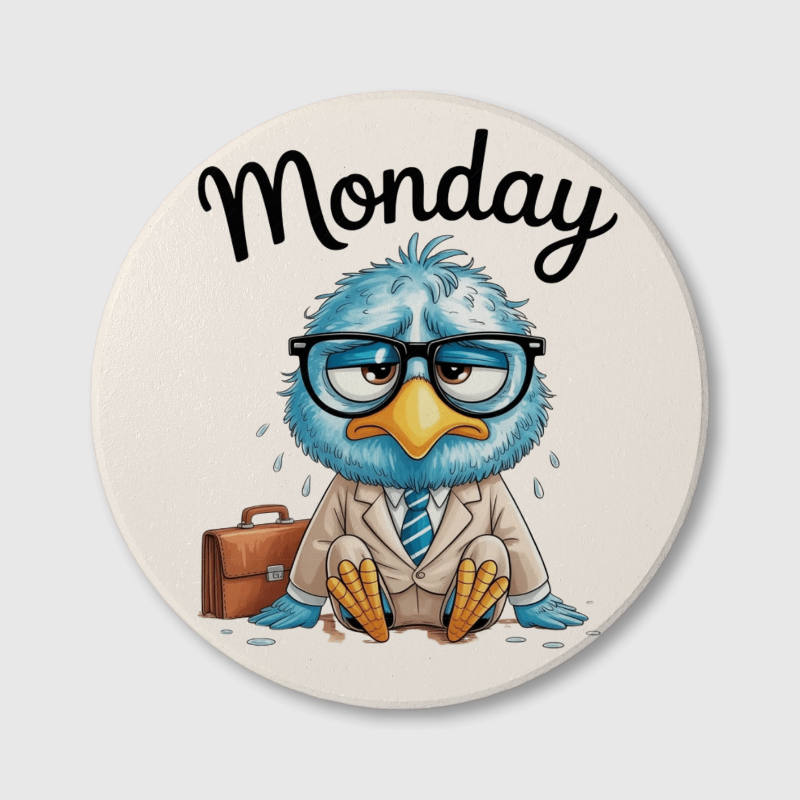 Funny Monday Blue Bird Ceramic Coaster for Office Workers Daily Use