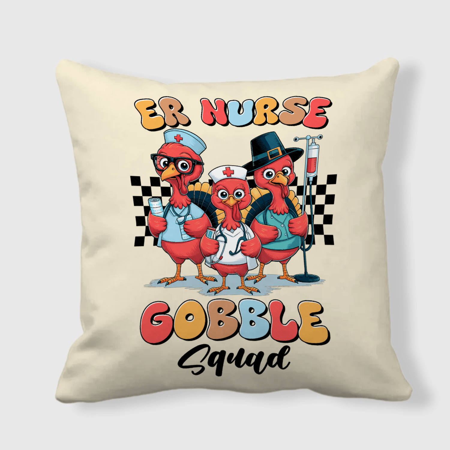 Funny ER Nurse Turkey Pillow for Thanksgiving Nurse Gift