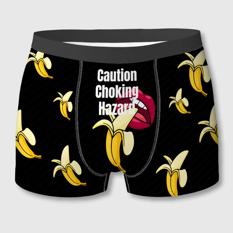 Funny Banana Choking Hazard Men's Boxer Briefs for Gag Gifts