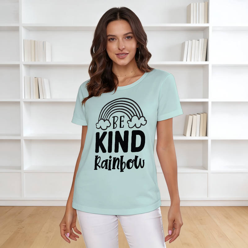 Be Kind Rainbow Print Women's T-Shirt for Casual Daily Wear