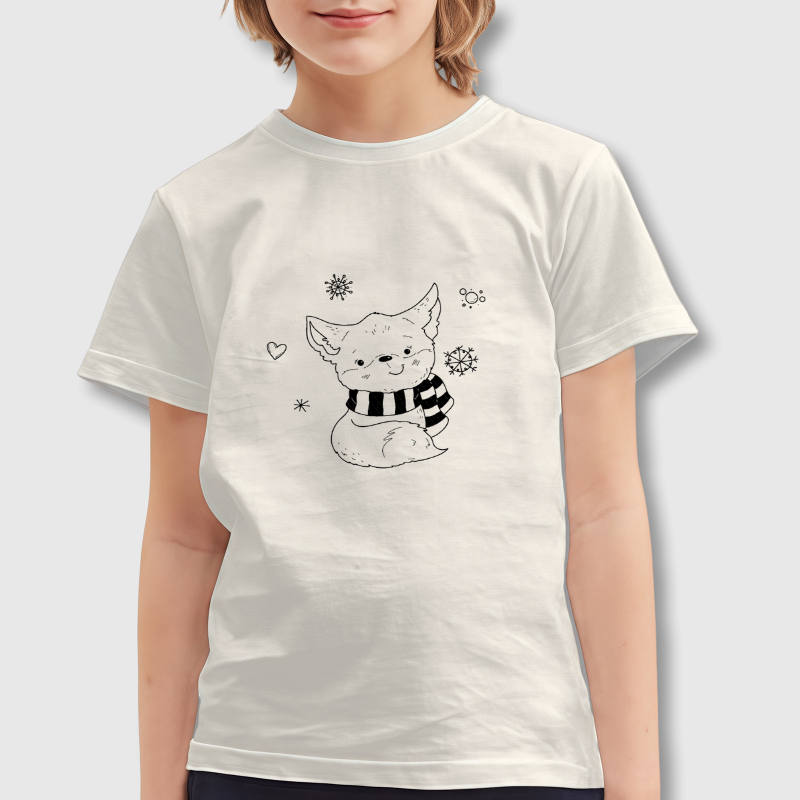 Cute Winter Fox Kids T-Shirt for Winter Wear Holiday Gift