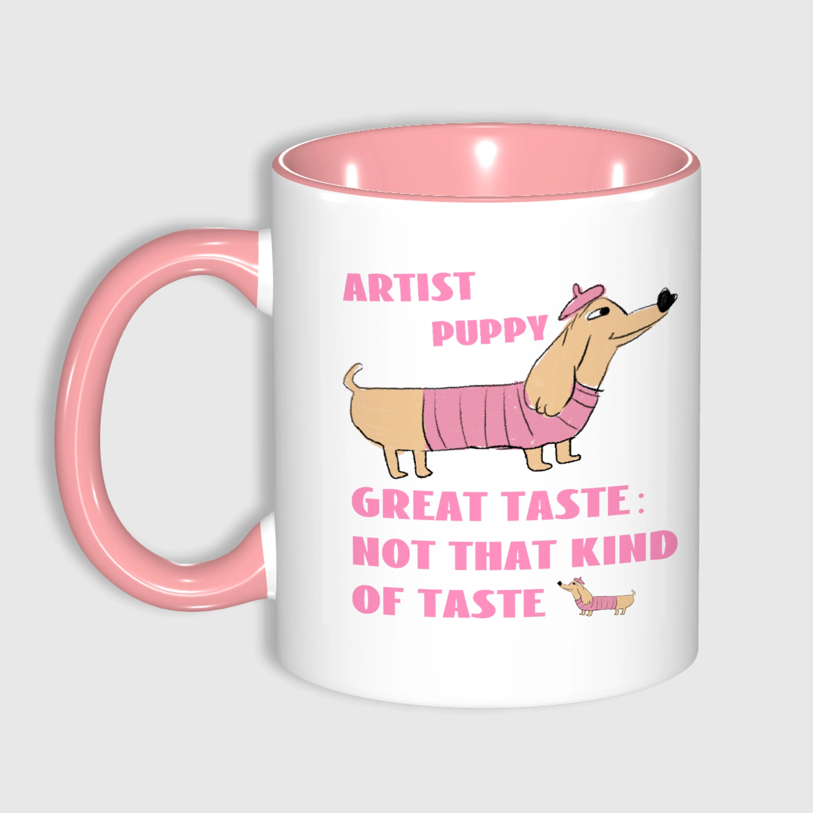Artist Puppy Pink Accent Mug | 11oz Ceramic Coffee Cup - Add Photo/Text, Perfect Gift for Dog Lovers & Artists