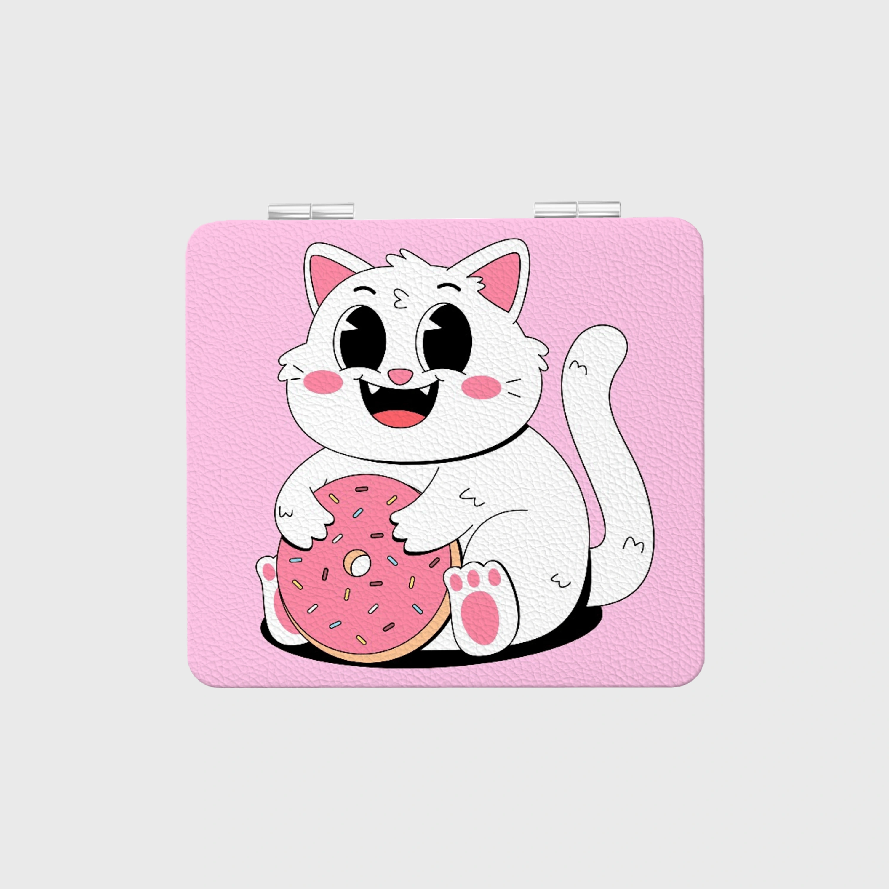Cute Donut Cat Square Pocket Makeup Mirror Perfect Birthday Gift for Women Teen Girls