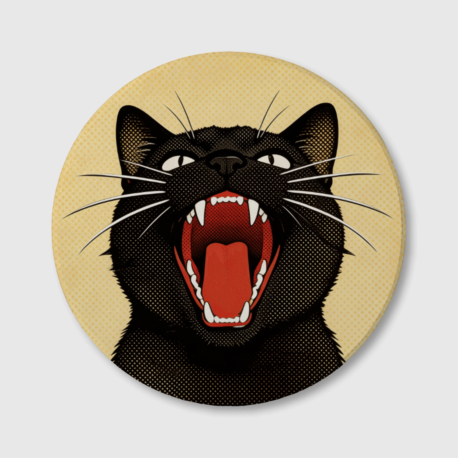 Retro Black Cat Ceramic Coaster - Gift for Cat Lovers