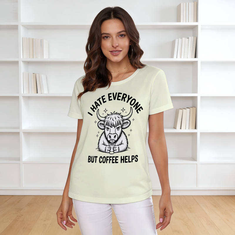 Funny Highland Cow Coffee T-Shirt for Coffee Lovers Casual Wear