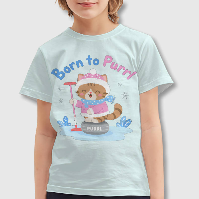 Cute Curling Cat Kids T-Shirt for Pet Lover Winter Gift