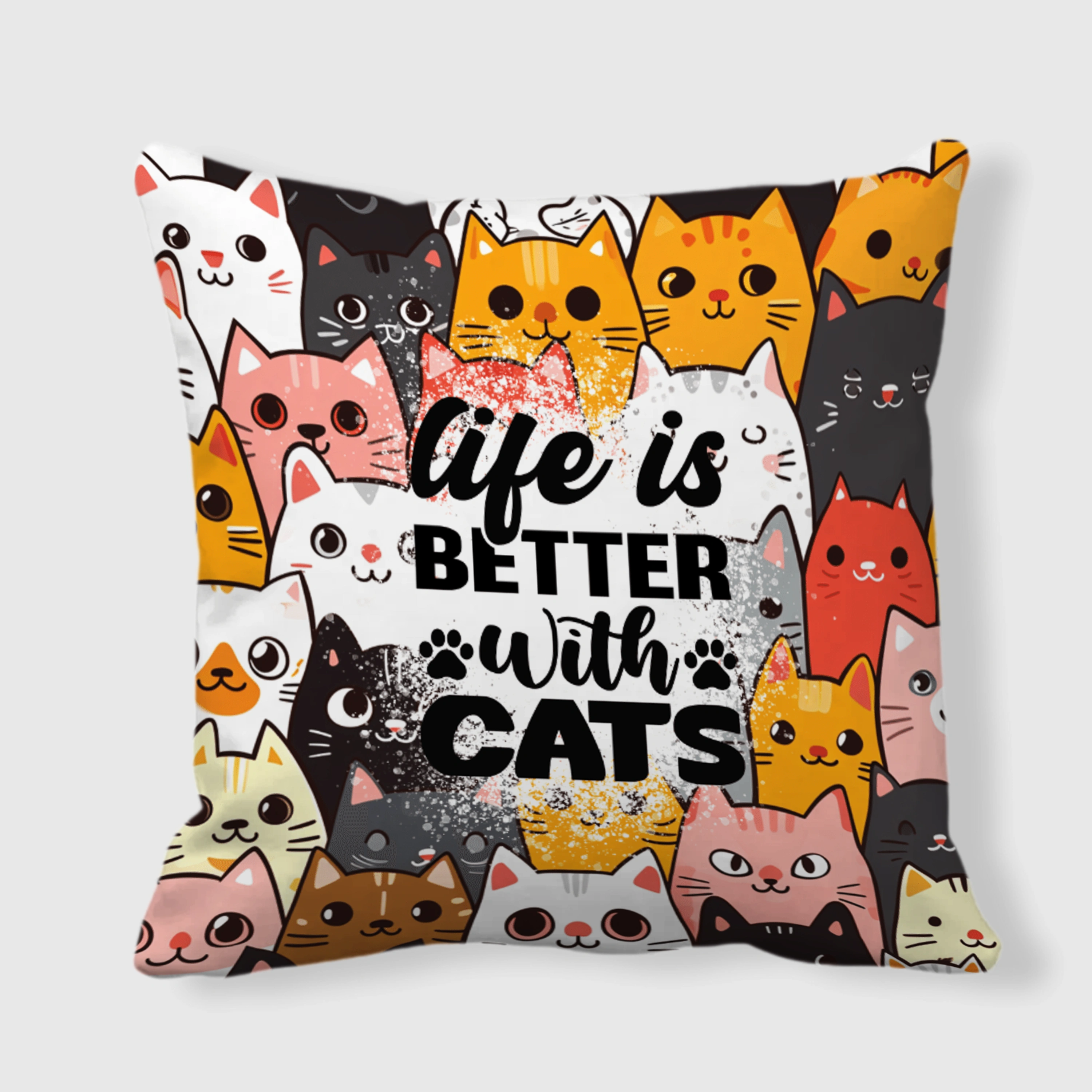 Cute Cat Print Throw Pillow for Cat Lovers Home Decor Gift
