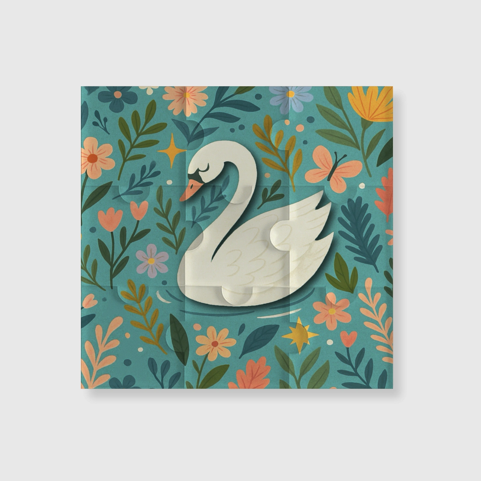 Swan Floral 9-Piece Jigsaw Fridge Magnet for Nature Lover Gifts