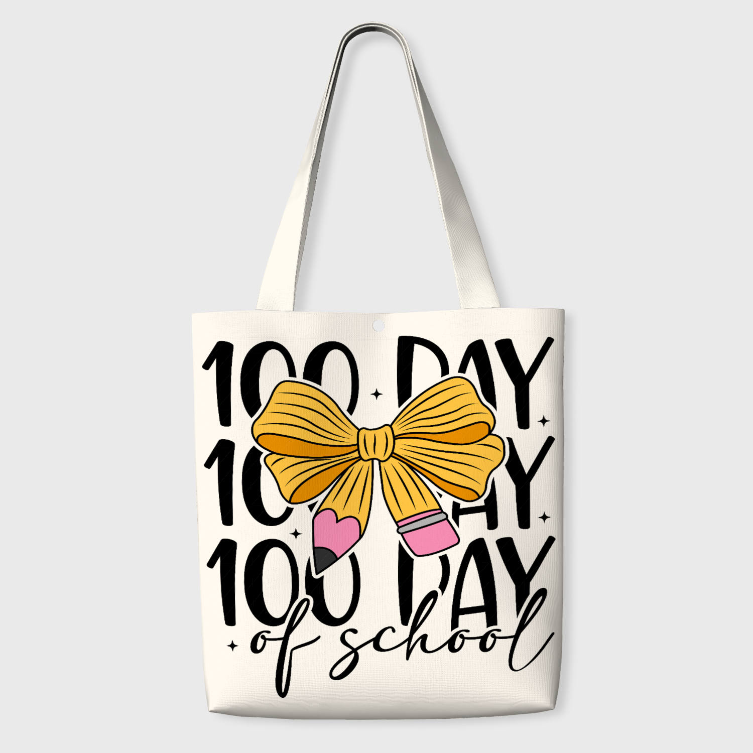 Pencil Bow 100th Day School Tote Bag for Teachers Students