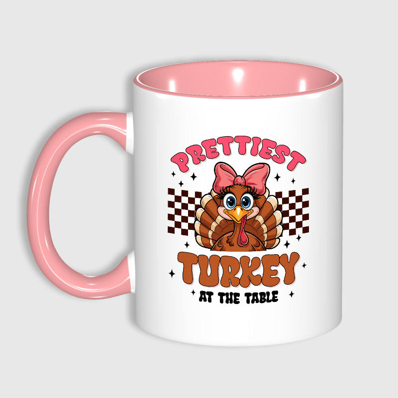 Cute Turkey 11oz Pink Mug for Women Thanksgiving Gift