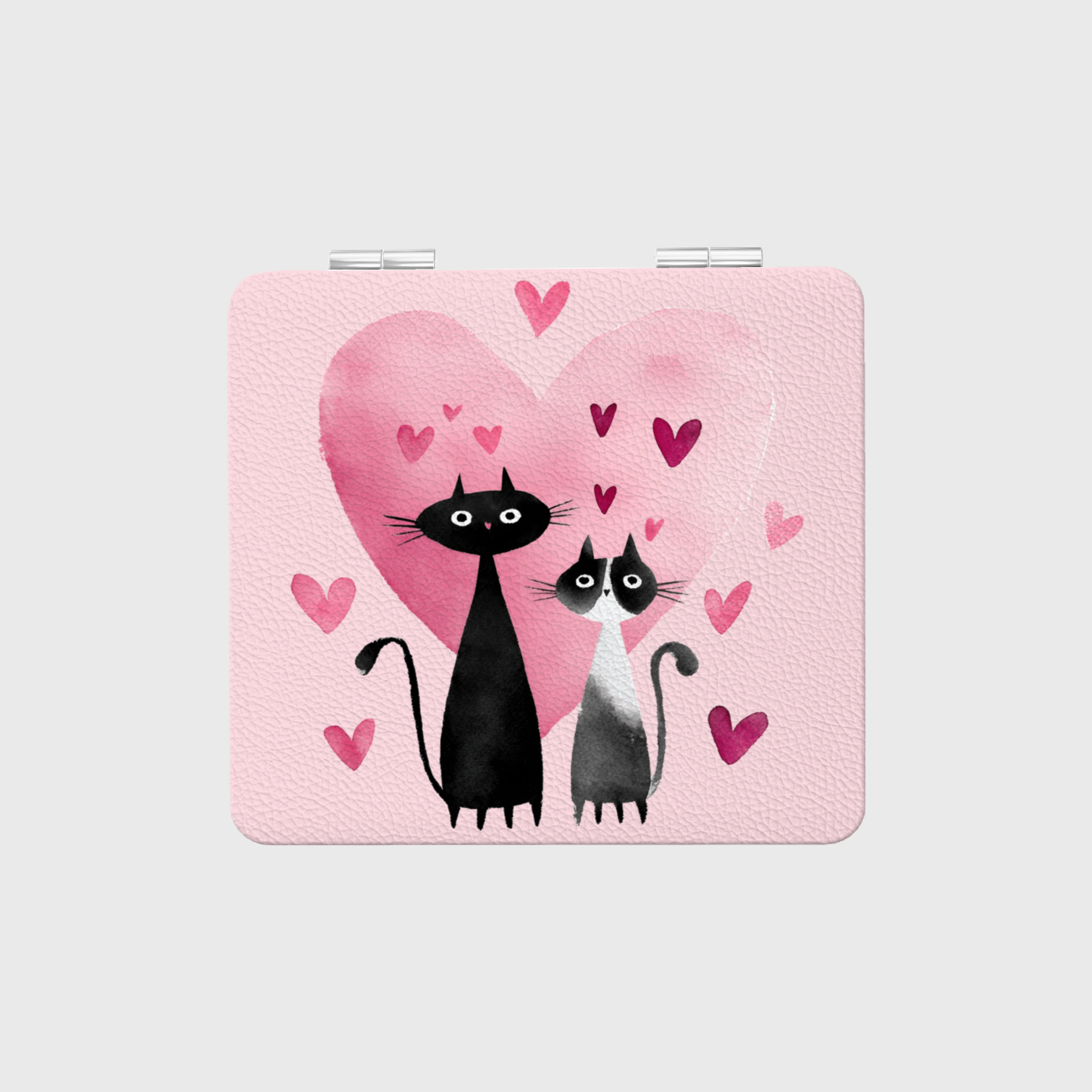 Cute Cat Heart Pocket Mirror - Gift for Cat Lovers & Her