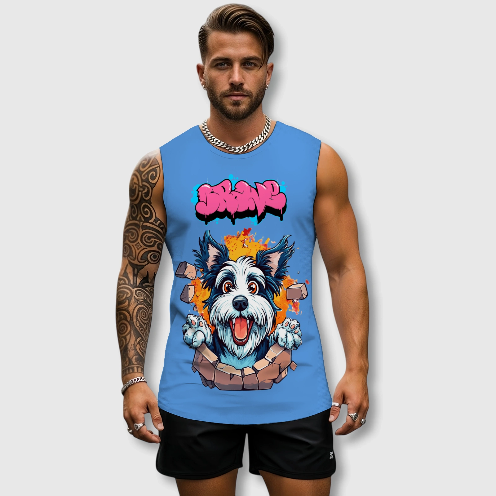 Funny Brave Dog Graffiti Tank Top for Men Gym Wear