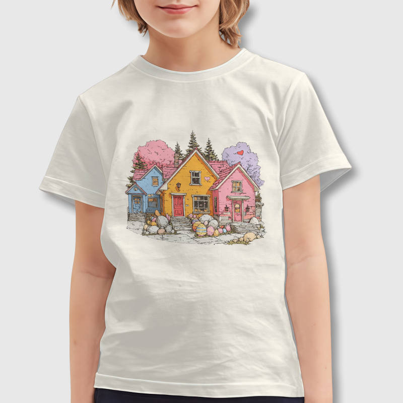 Pastel Easter Cottage Kids T-Shirt for Easter Gift