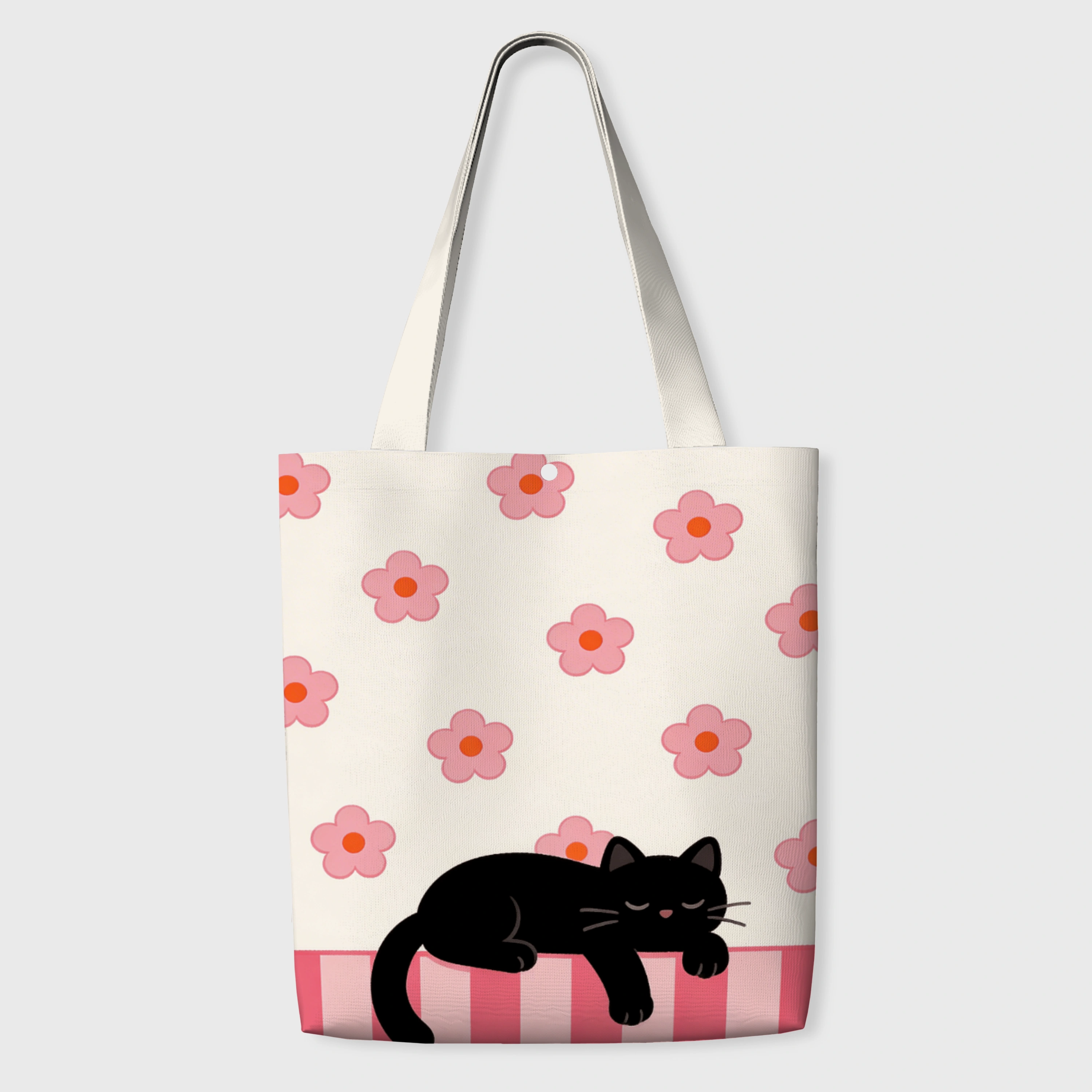 Sleepy Black Cat Canvas Tote - Gift for Cat Lovers