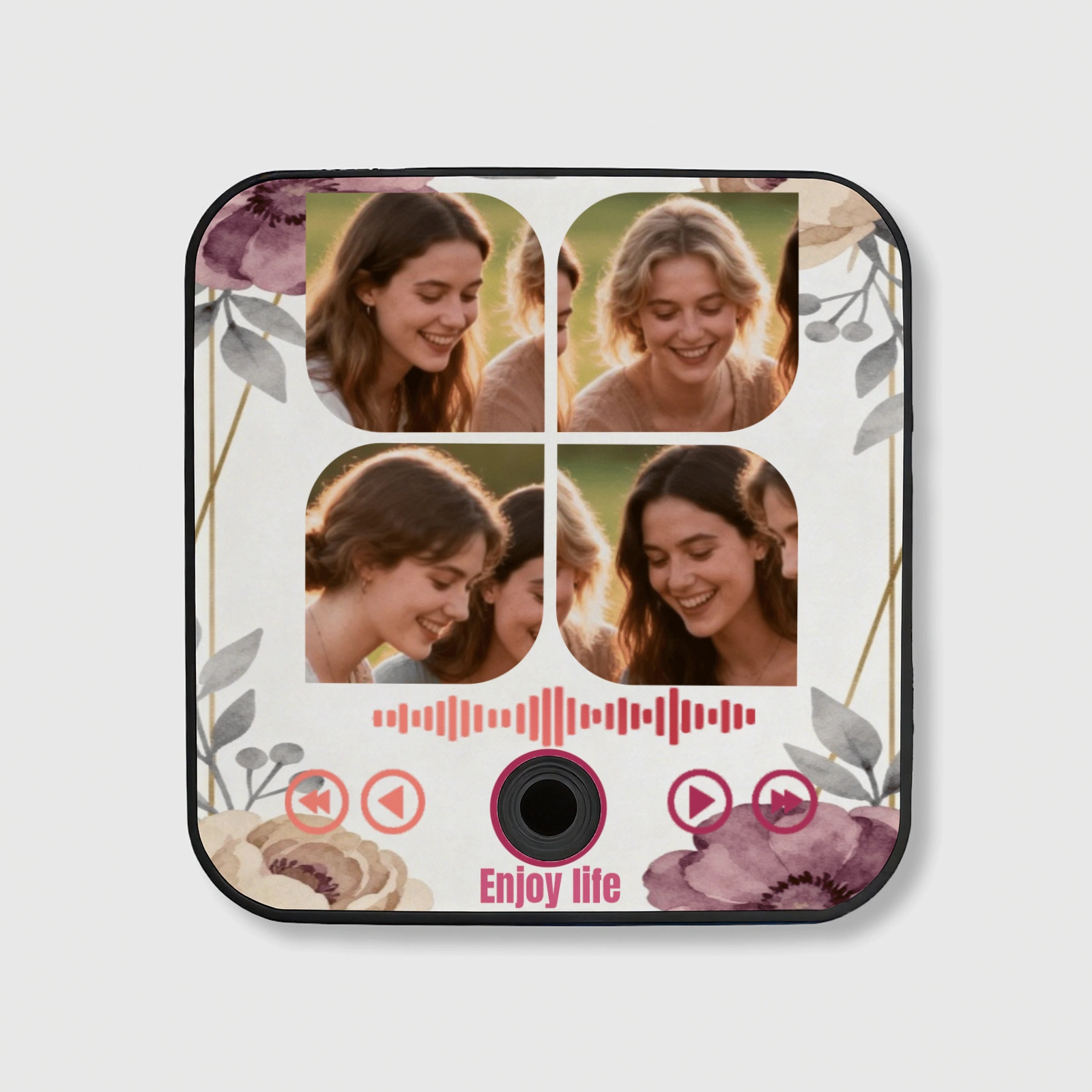 Custom Floral Photo Music Fridge Magnet for Friendship Gifts