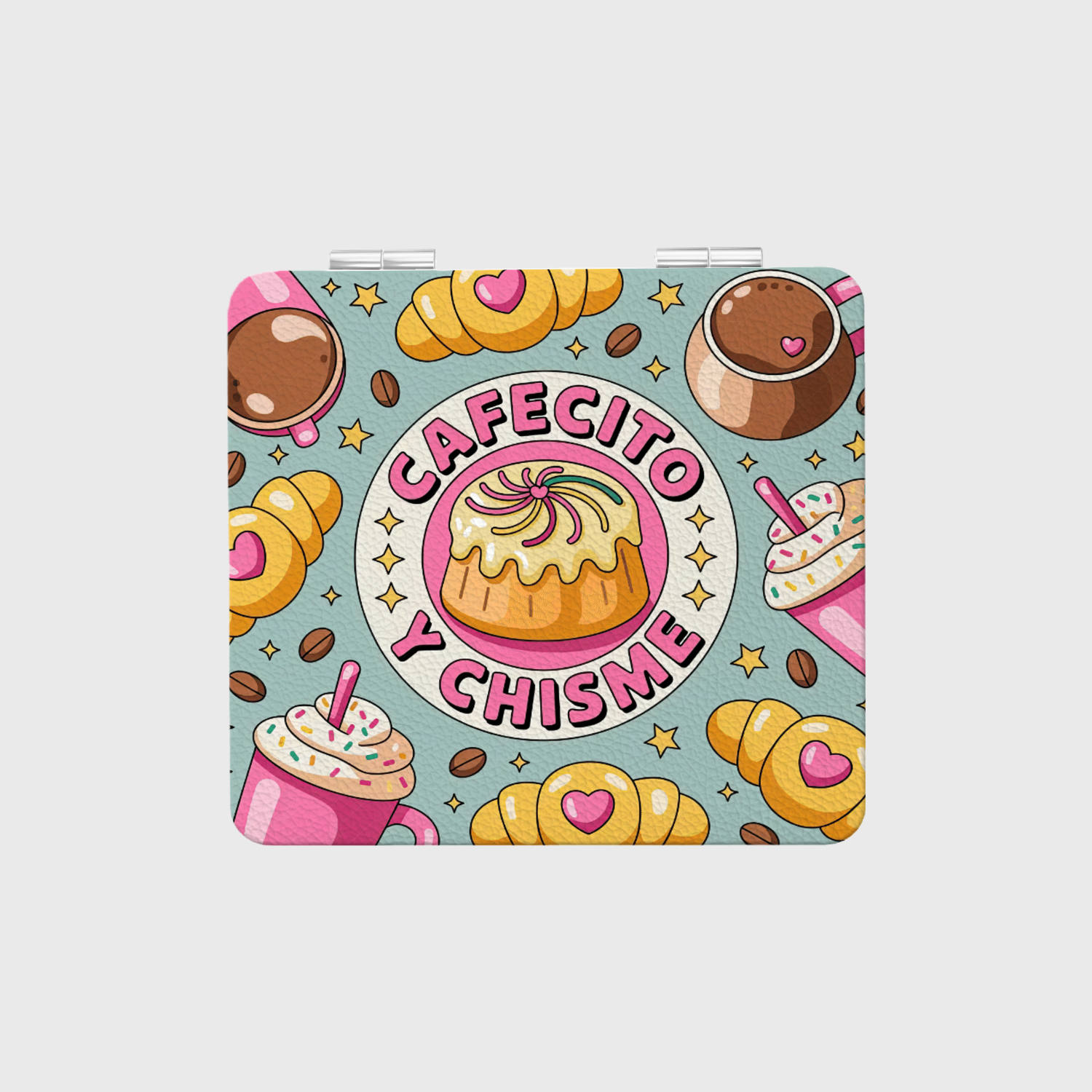 Cafecito Y Chisme Square Pocket Makeup Mirror Cute Coffee Lover Gift for Friends