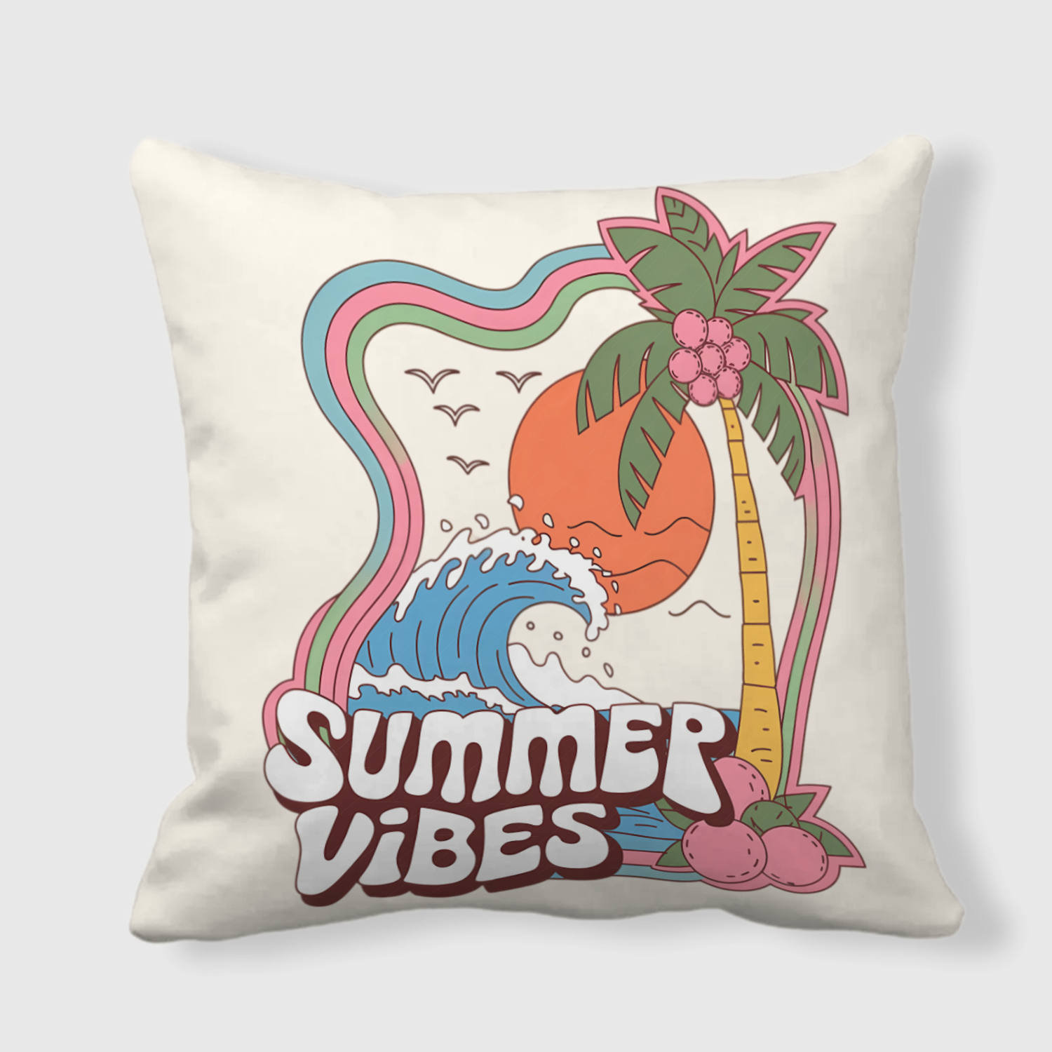 Retro Summer Vibes Beach Throw Pillow for Home Decor Gifts