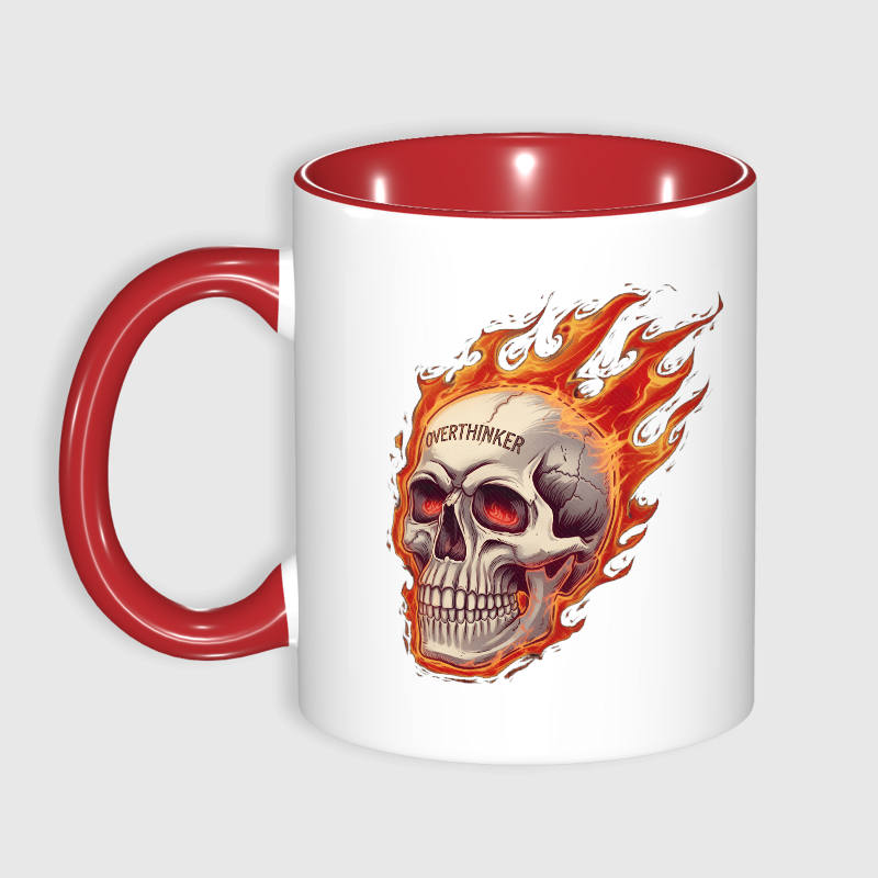 Flaming Overthinker Skull Coffee Mug for Daily Use Birthday Gift