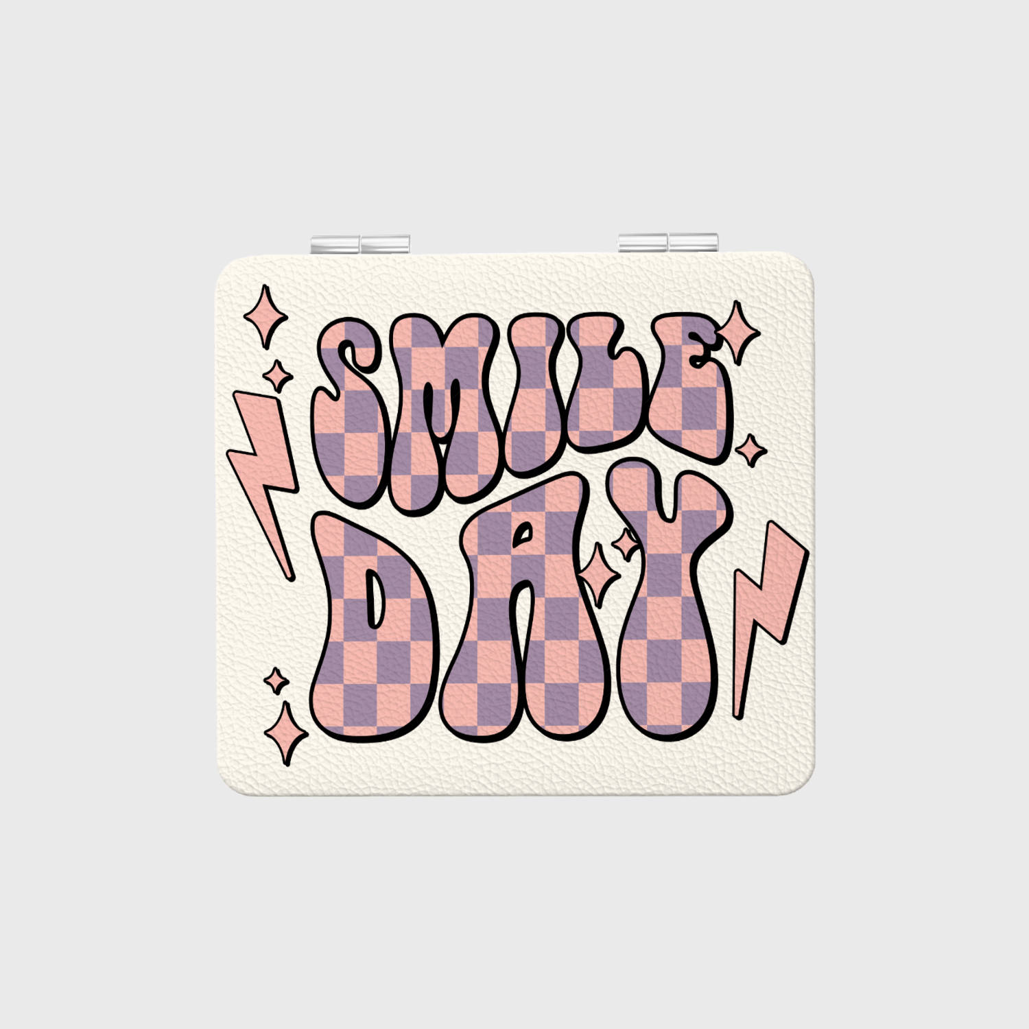 Retro Checkered Smile Day Pocket Makeup Mirror for Her Gift