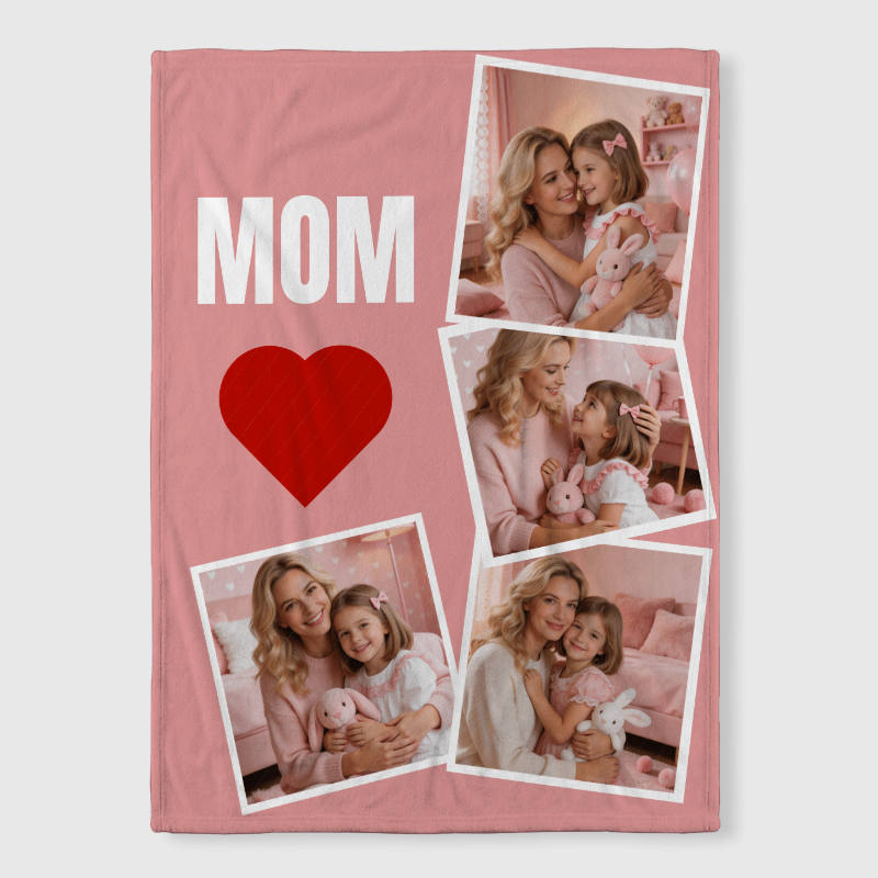 Custom 4 Photo Collage Fleece Blanket for Mom Mother's Day Gift