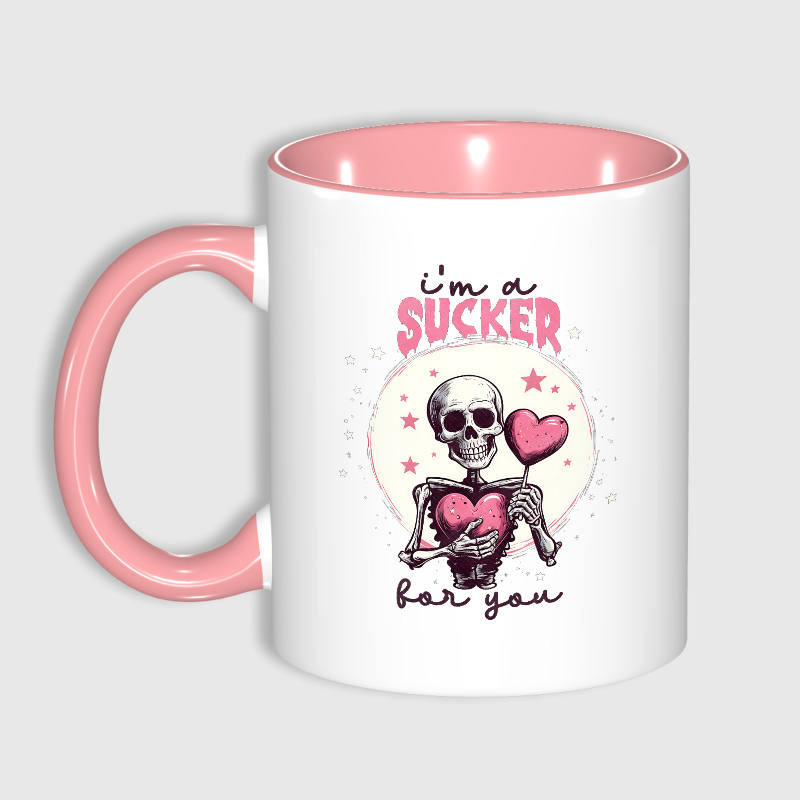 Funny Skeleton Heart 11oz Pink Mug for Couple Valentine Gift